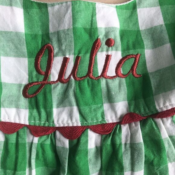 Posh Pickle Girl Boutique Dress Size 6 Green Red White Check “Julia” Monogram - Picture 8 of 8